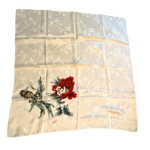 Stunning NWOT Floral Silk Scarf with Red and White Design Japan